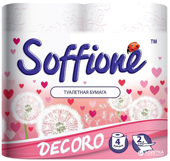 ROZETKA | Туалетная бумага Soffione Decoro 2 слоя 4 рулона Бело-розовая ...