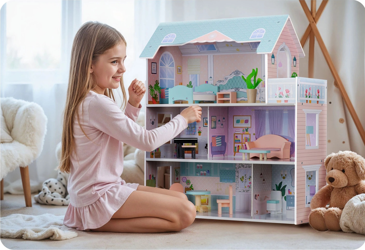 Дерев'яний будиночок для ляльок Ricokids 3-поверховий RK-878 (5903890623333) - зображення 9