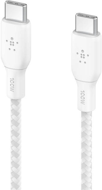 Kabel Belkin Braided USB Type-C – USB Type-C 100W 2 m White (CAB014BT2MWH) - obraz 3
