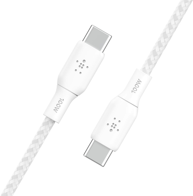 Kabel Belkin Braided USB Type-C – USB Type-C 100W 2 m White (CAB014BT2MWH) - obraz 4