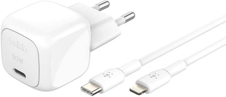 Ładowarka sieciowa Belkin BoostCharge 30W PD USB-C with Apple Lightning Cable White (WCA008KQ1MWH-B5) - obraz 5