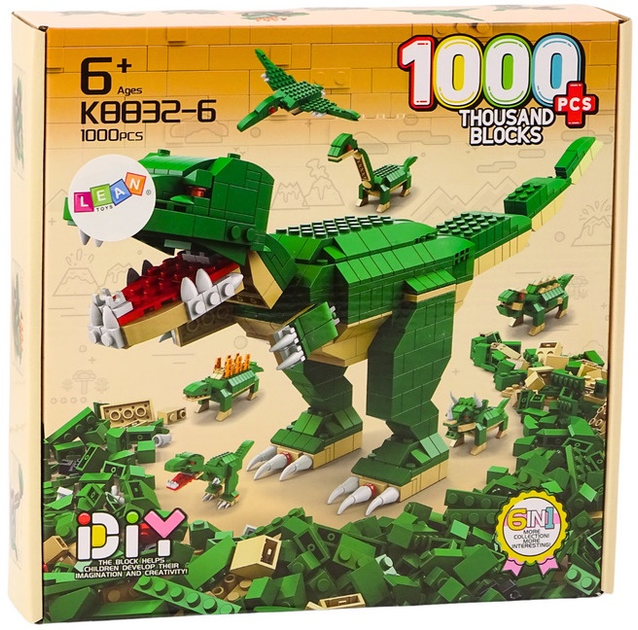Klocki konstrukcyjne LeanToys Dinozaury 1000 elementów 18319 (5905991016748) - obraz 1