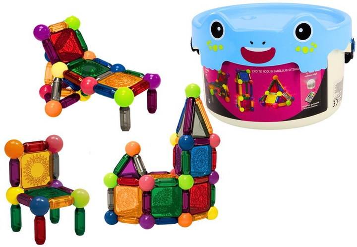 Klocki w wiaderku LeanToys Magnetyczni z podświetleniem 80 elementów 18432 (5905991015918) - obraz 2