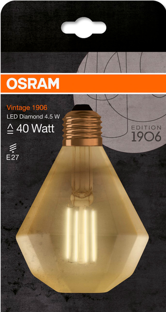Lampa LED Osram 1906 FILAMENT GOLD diament 4.5W (470 lm) 2500K E27 (4058075091955) - obraz 2