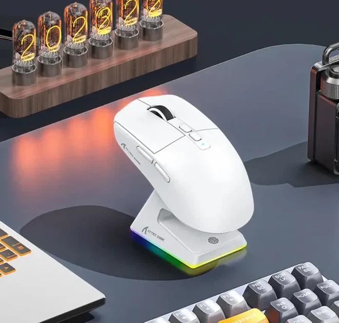 Мышка ATTACK SHARK X6 White + Зарядная станция RGB (Сенсор PAW3395, 65 часов на одном заряде) - изображение 6