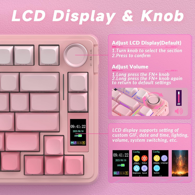 Клавиатура беспроводная AULA S75 PRO LEOBOG Seiya Switch Pink