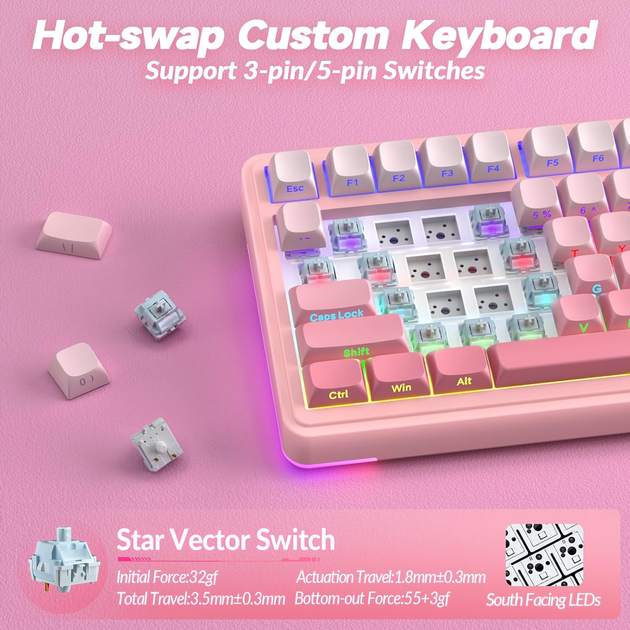 Клавиатура беспроводная AULA S75 PRO LEOBOG Seiya Switch Pink