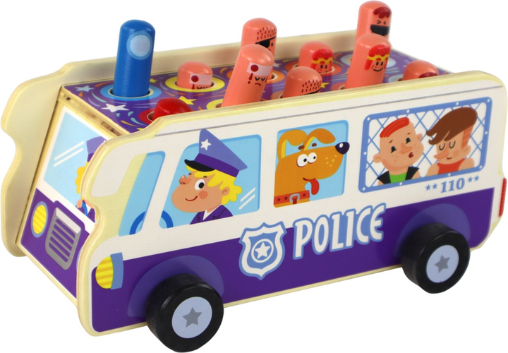 Дерев'яна іграшка Lean Toys Гра на спритність Поліцейський автобус "Whac-a-Mole" (5904665992142) - зображення 3