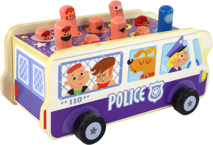 Дерев'яна іграшка Lean Toys Гра на спритність Поліцейський автобус "Whac-a-Mole" (5904665992142) - зображення 4