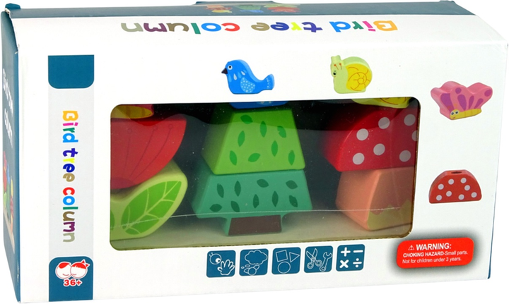 Zestaw drewnianych klocków Lean Toys Bird Tree Column 9 elementów (5905323214392) - obraz 2