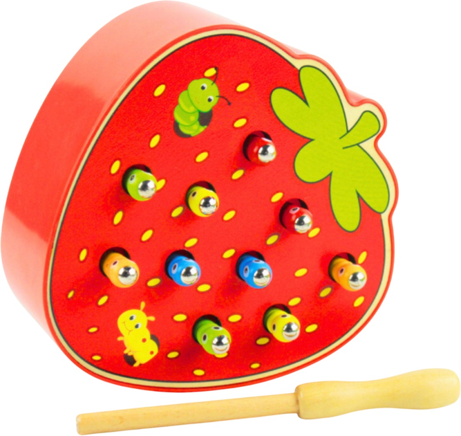 Zabawka drewniana Lean Toys Truskawka "Złap Robaczka" magnetyczna Czerwona (5905991025900) - obraz 2