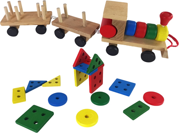 Дерев'яна іграшка Lean Toys Локомотив з 2 вагонами (5904204751285) - зображення 3