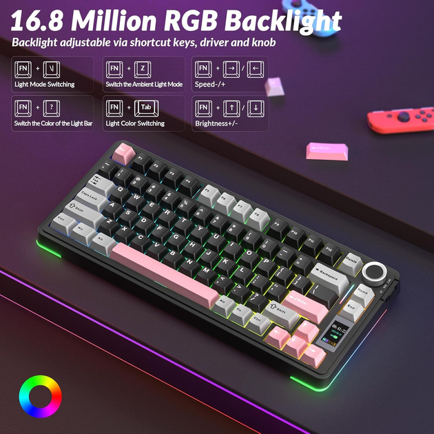 Клавиатура беспроводная AULA S75 PRO LEOBOG Seiya Switch Black Gray Pink - изображение 8