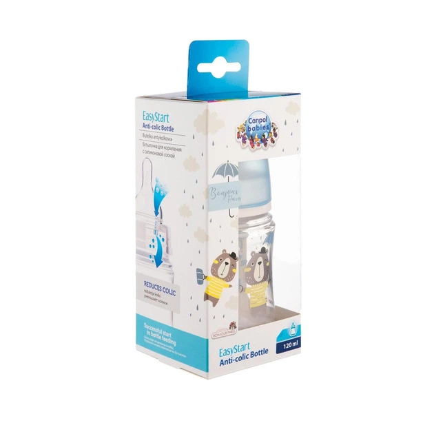Бутылка антиколиковая с широким отверстием 120 мл PP Easystart Bonjour Paris Canpol babies Cиня (5901691844353) - Фото 4 Бутылка антиколиковая с широким отверстием 120 мл PP Easystart Bonjour Paris Canpol babies Cиня (5901691844353) - изображение 4
