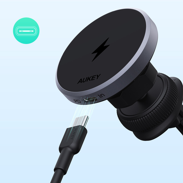 Автомобільний зарядний пристрій Aukey HD-MC13 Qi2 Wireless Charging Phone Mount - зображення 9