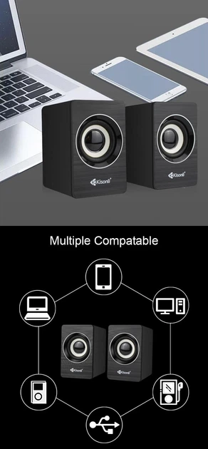 Компьютерная акустика колонка для пк и ноутбука Kisonli A-707 |6Вт, AUX, USB| Black - изображение 5