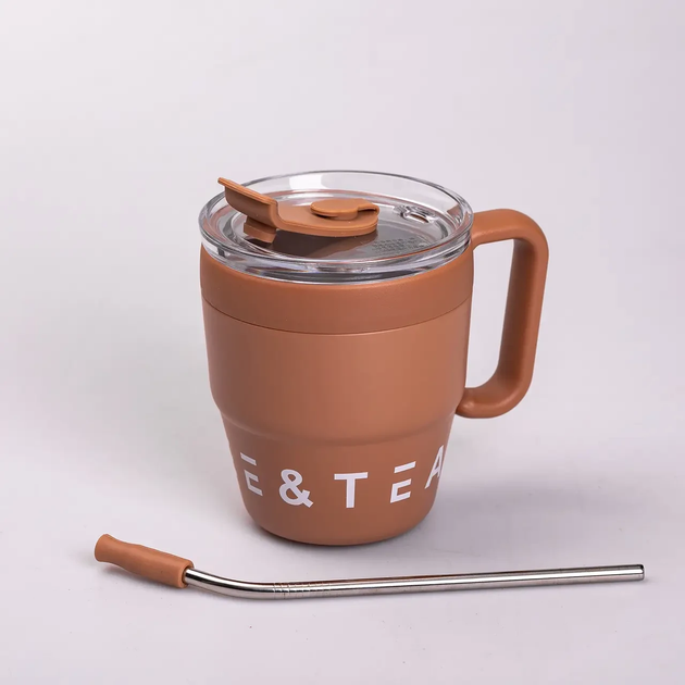 Термочашка Coffee & Tea с трубочкой, коричневая, Аксессуар для напитков, Сохраняет тепло и холод - изображение 9