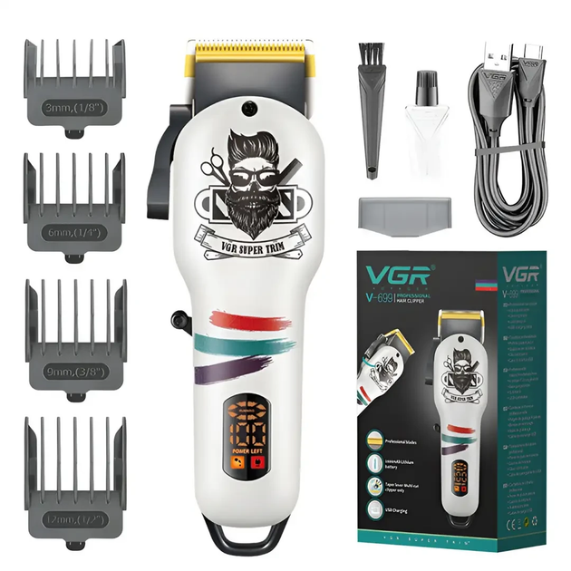 Триммер для бороды и волос VGR HP-V-699B, аккумуляторный, с USB зарядкой, белый, для ухода за внешностью - изображение 4