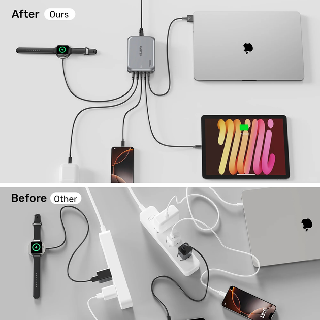 Настільний зарядний пристрій Unitek GaN 188W 2xUSB-A 3xUSB-C Space Grey (P1234AGY01-EU) - зображення 8