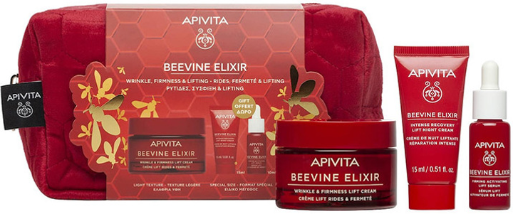 Набір для догляду за обличчям Apivita Beevine Elixir Денний крем 50 мл + Ліфтинг-крем нічний 15 мл + Cироваткаp зміцнювальна 10 мл + Косметичка (5201279099794) - зображення 2