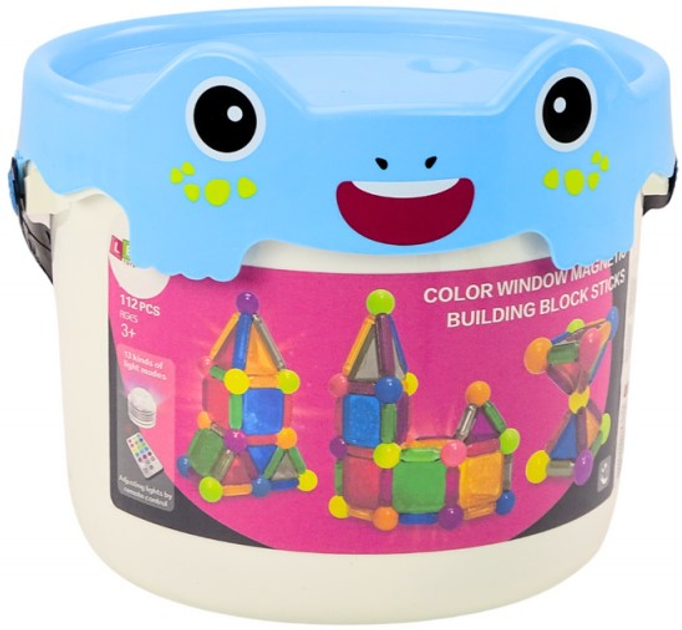 Конструктор магнітний LEAN Toys з підсвічуванням у відерці 112 деталей (5905991015925) (955555909501742) - Уцінка - зображення 1