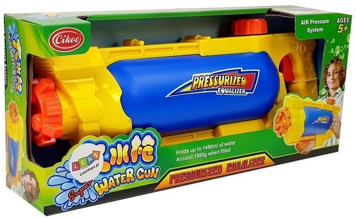 Pistolet na wodę LEAN Toys ze zbiornikiem 1450 ml Żółto-niebieski 8188 (5903802455656) - obraz 1