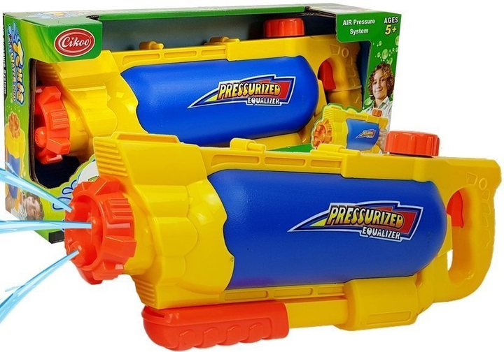 Pistolet na wodę LEAN Toys ze zbiornikiem 1450 ml Żółto-niebieski 8188 (5903802455656) - obraz 2