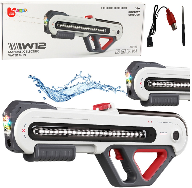 Пістолет-автомат для води електричний LEAN Toys W12 LED 60 см Білий 24279 (5905991054252) - зображення 2