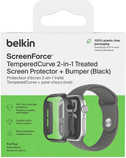 Захисне скло Belkin ScreenForce TemperedCurve 2-in-1 для Apple Watch 10 42 мм Black (OWA002HQBK) - зображення 6