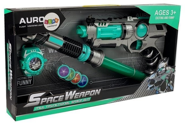 Набір космічної зброї LEAN Toys Лазерний пістолет + Світловий меч + Дископуск 7097 (5904665997475) - зображення 1