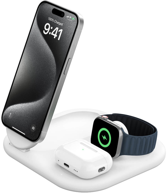 Ładowarka bezprzewodowa Belkin BoostCharge Magnetic 3w1 Qi2 15W White (WIZ029VFWH) - obraz 4