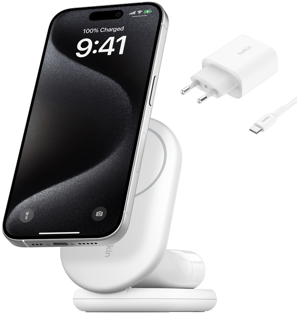 Ładowarka indukcyjna Belkin BoostCharge Magnetic 2w1 Qi2 15W White (WIZ028VFWH) - obraz 9