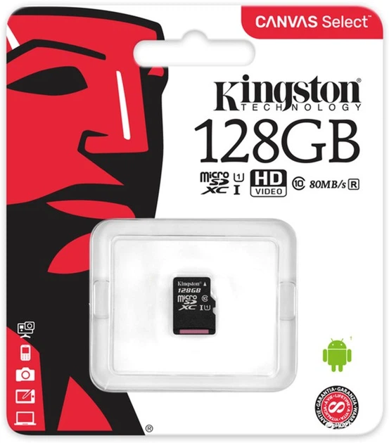 Карта памяти Kingston microSDXC 128GB Canvas Select Class 10 UHS-I U1 (SDCS/128GBSP) - изображение 4