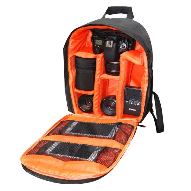 Стильный рюкзак для фототехники Photo Bag фоторюкзак с креплением для штатива чёрный c оранжевым + дождевик + кодовый замочек-карабин (mrk0013) - изображение 2
