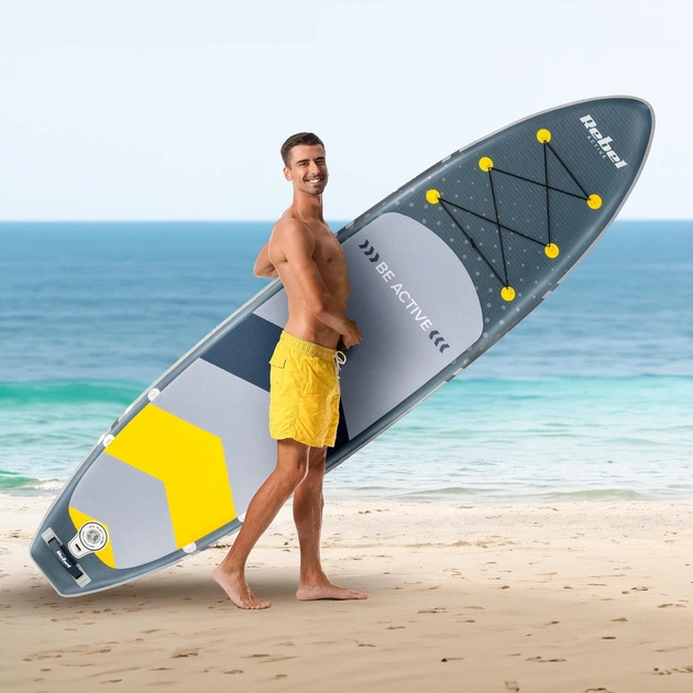 SUP доска надувная сапборд с веслом Rebel ACTIVE 150кг 350х81х15см САП борд с аксессуарами для плаванья, серфинга универсалный Серый - Фото 5 SUP доска надувная сапборд с веслом Rebel ACTIVE 150кг 350х81х15см САП борд с аксессуарами для плаванья, серфинга универсалный Серый - изображение 5