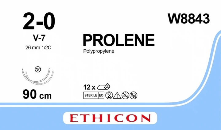 Пролен Ethicon синий 90 см M3 USP2/0 две иглы CC-25 Тип колюще