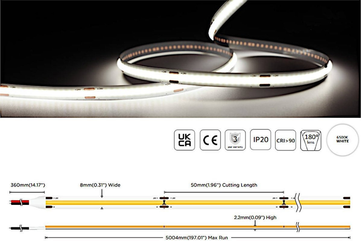 Світлодіодна стрічка MW Lighting Тип COB 5 Вт 320 кристалів/м² CRI >90 24 6500K IP20 5 м білий (UQS-COB-5W-W-24V-5m) - зображення 4