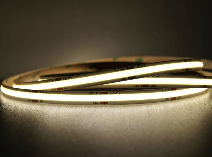 Taśma LED MW Lighting typu COB 12W 480 chips/m CRI >90 12V 4000K IP20 5m neutralna biala (UQS-COB-12W-NW-12V-5m) - obraz 1