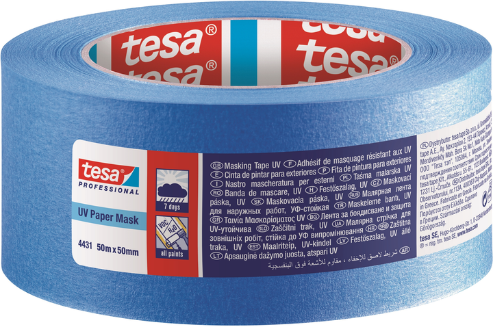 Taśma malarska Tesa odporna na UV 7 dni 50 m x 50 mm Niebieska (4042448560353) - obraz 1
