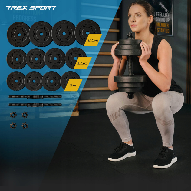 Гантели битумные регулируемые Trex Sport 10кг комплект 2х10кг - изображение 4