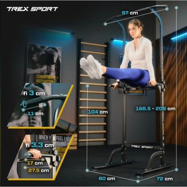 Многофункциональный тренажер Trex Sport TX-060PR турник и брусья Черный - изображение 2