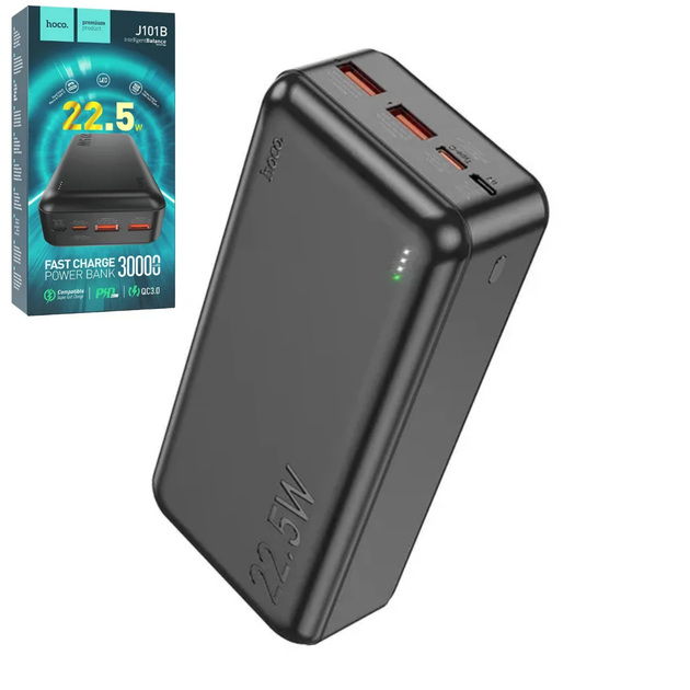 Повербанк Hoco J101B 30000mAh 22.5W швидка зарядка Чорний - Фото 1 Повербанк Hoco J101B 30000mAh 22.5W швидка зарядка Чорний - зображення 1