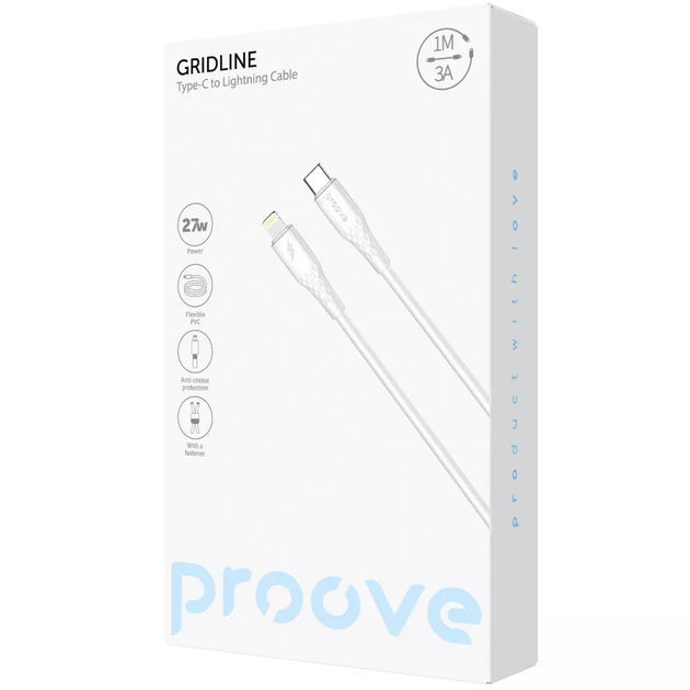 Кабель для зарядки Proove GridLine, Type-C to Lightning, потужність 27W, довжина 1 м, Білий - зображення 2
