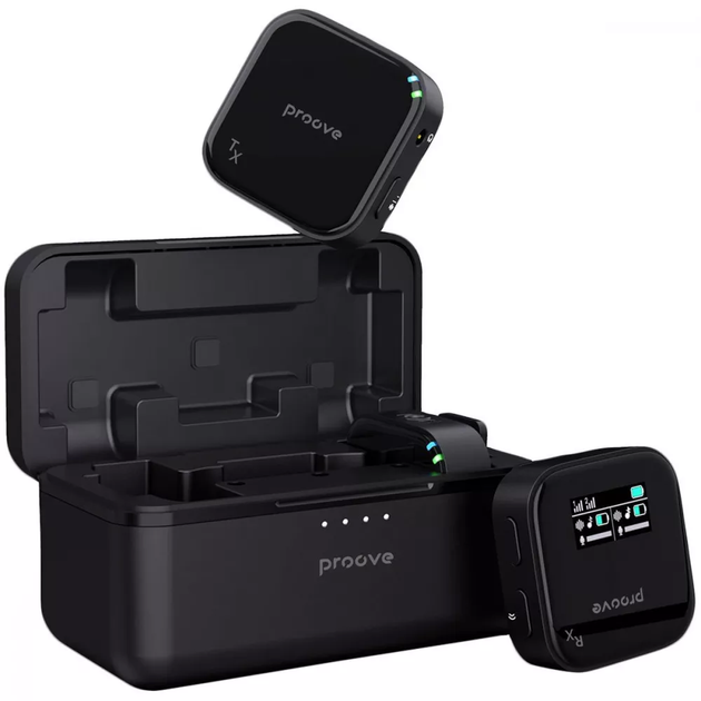 Микрофон петличный Proove Studio беспроводной 2 шт с зарядным кейсом 1500 mAh, черный - изображение 2