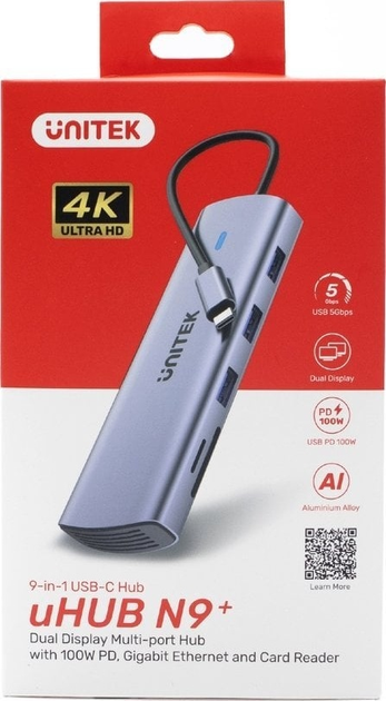 USB-hub Unitek 9-in-1 USB-C Hub with Dual Display, Dual Card Reader and 100W PD (D1113A) - obraz 5