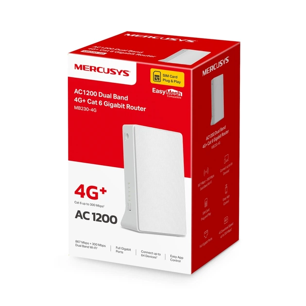 Роутер Mercusys MB230-4G, AC1200, 4G+, LTE, 2.4G, 5G, FDD-LTE, TDD-LTE, WPA3, WAN, Nano-SIM, UA UCRF - зображення 7