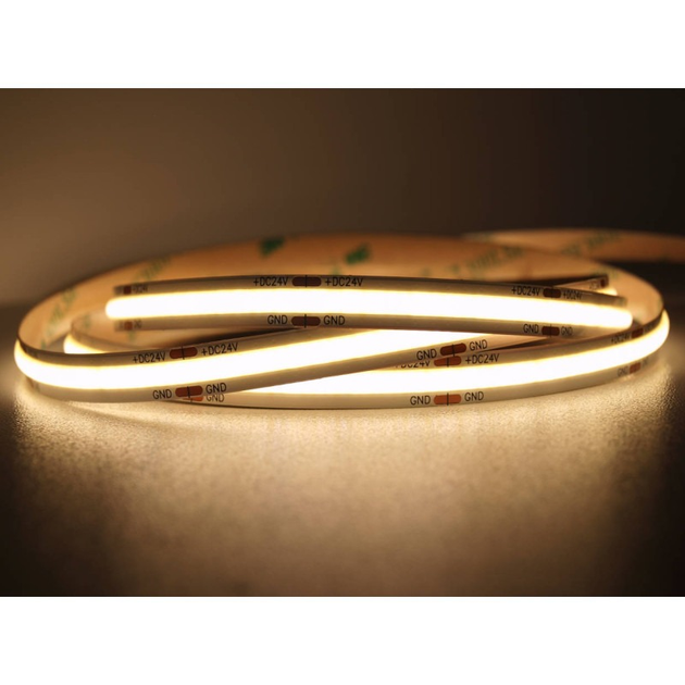 Світлодіодна стрічка MW Lighting Тип COB 5 Вт 320 кристалів/м² CRI >90 24 В 3000K IP20 50 м тепла біла (UQS-COB-5W-WW-24V-50M) - зображення 4