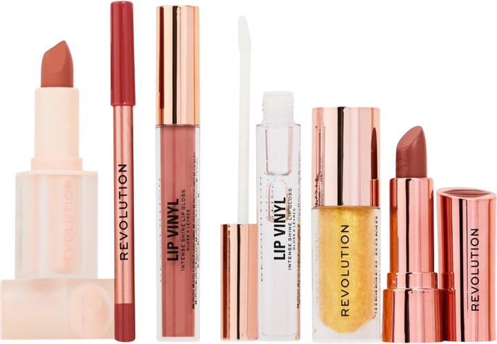 Zestaw Makeup Revolution Ultimate Nude Konturówka do ust 1 g + 2 x Pomadka do ust 3.2 g + Błyszczyk do ust 3 szt (5057566827157) - obraz 3