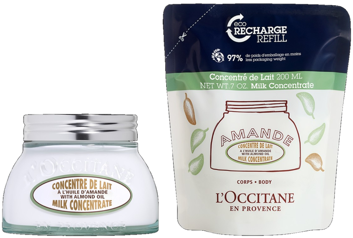 Zestaw Mleczko do ciała L'Occitane Almond Milk Concentrate 200 ml + wkład wymienny 200 ml (3253581861097) - obraz 1