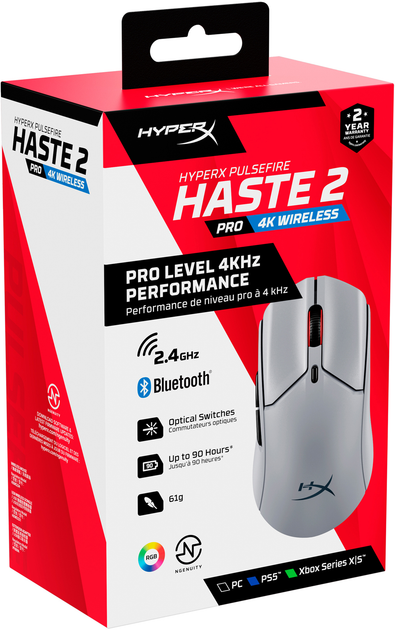 Mysz HyperX Pulsefire Haste 2 Pro Wireless/Bluetooth/USB Gray (A1KY5AA) - obraz 9